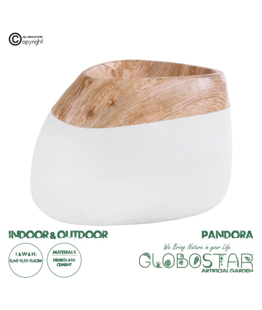 GloboStar® Artificial Garden PANDORA 20705 Επιδαπέδιο Πολυεστερικό Τσιμεντένιο Κασπώ Γλάστρα - Flower Pot Λευκό με Καφέ Μ60 x Π55 x Υ43cm